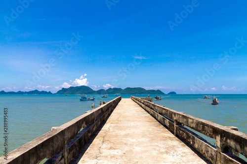 Beach with bridge idyllic sky at Baan Koh Teap