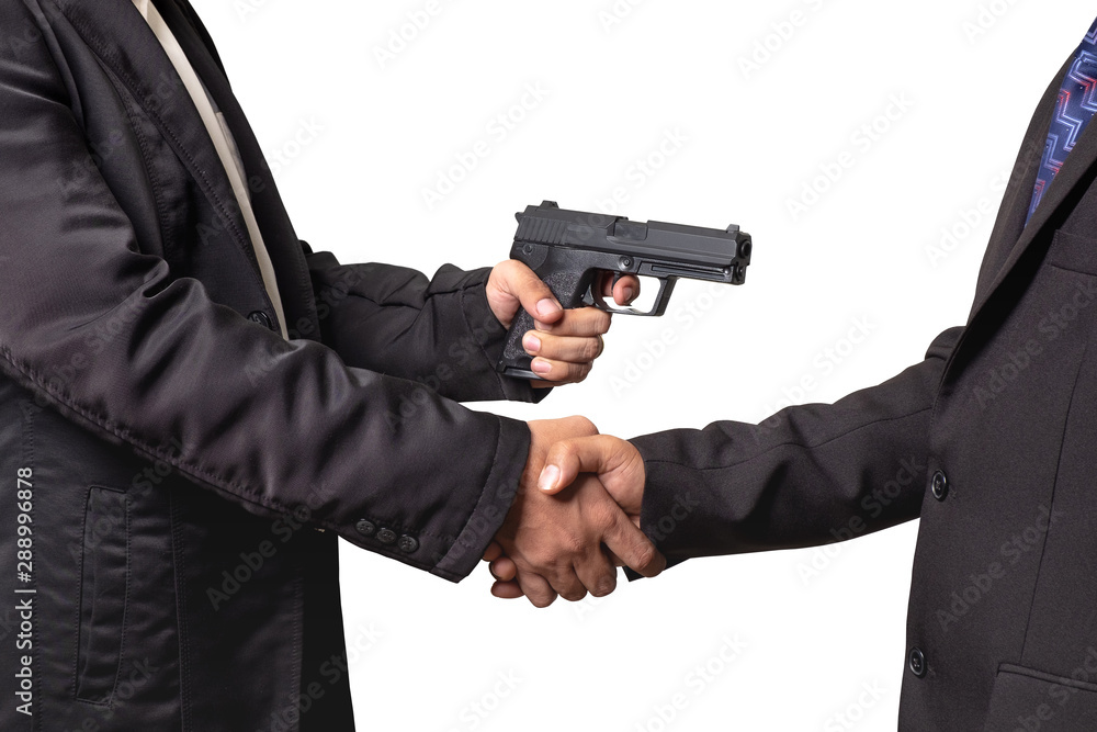 Friends with Benefit and Intimidate, Concept of Bad Businessman Use Gun for Intimidate the Other Friends with Benefit and Intimidate, Concept of Bad Businessman Use Gun for Intimidate the Other
