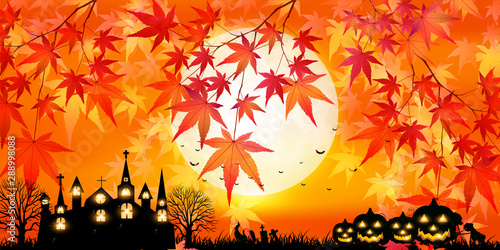 ハロウィン　秋　城　背景