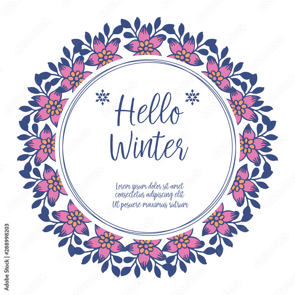Design element of purple flower frame, for greeting card hello winter. Vector Design element of purple flower frame, for greeting card hello winter. Vector