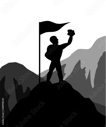 The climbers climbed up to pin the top of the flag successfully.