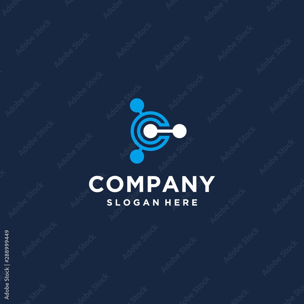C letter with technology style modern design template isolated on blue color C letter with technology style modern design template isolated on blue color