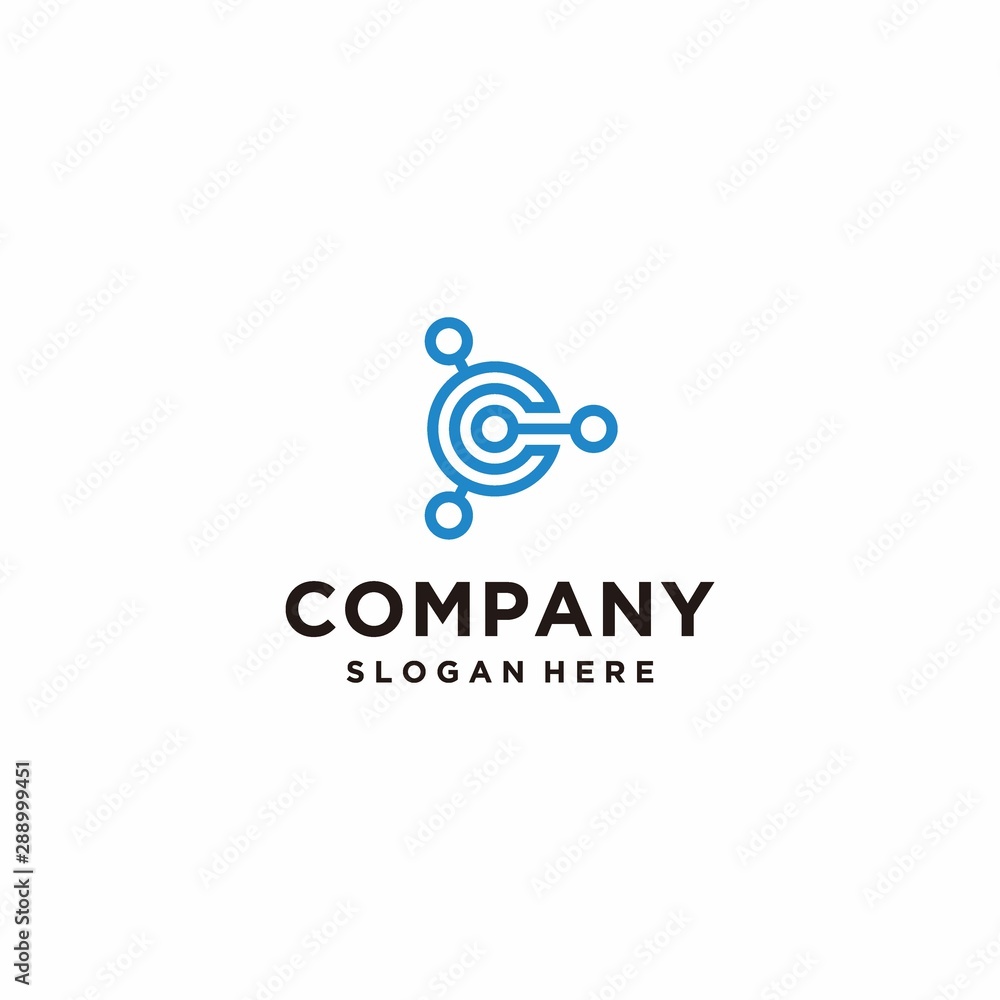 C letter with technology style modern design template isolated on blue color