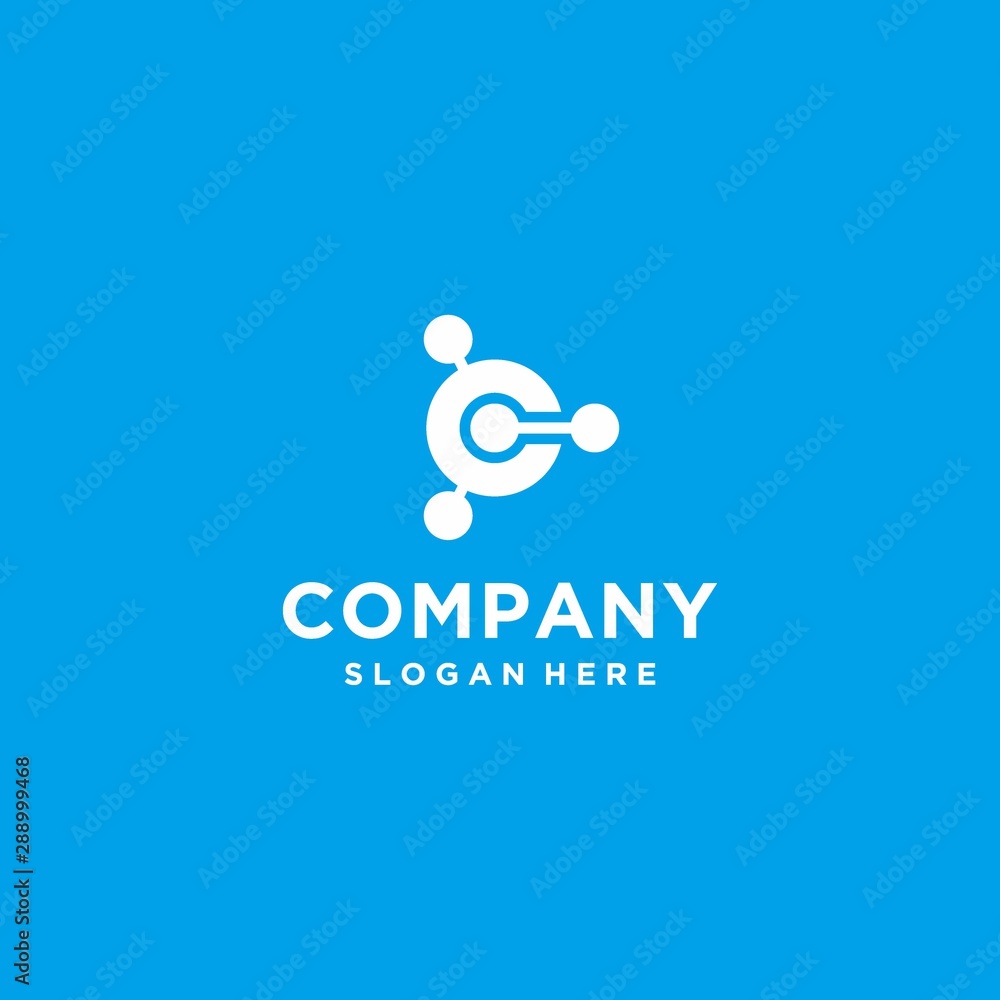 Fototapeta premium C letter with technology style modern design template isolated on blue color