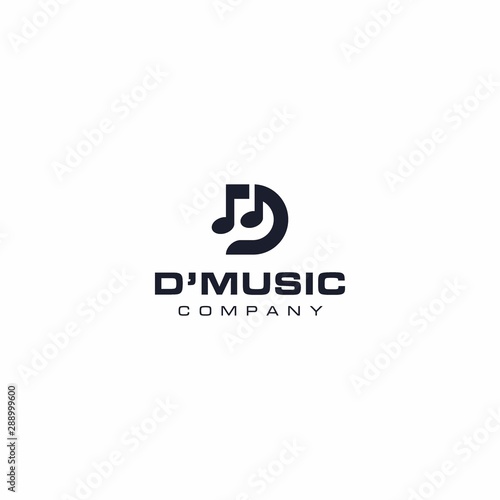 D letter with music icon logo design template