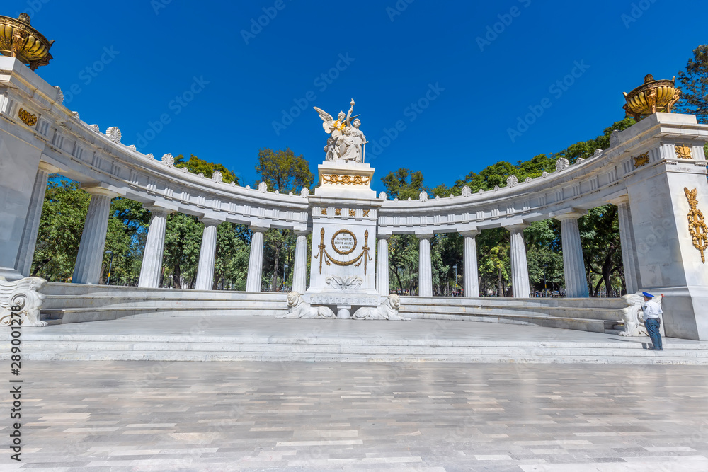 Mexico City, Mexico-2 August, 2019: Landmark Benito Juarez Monument (The Juarez Hemicycle) at Mexico City Alameda Central Park