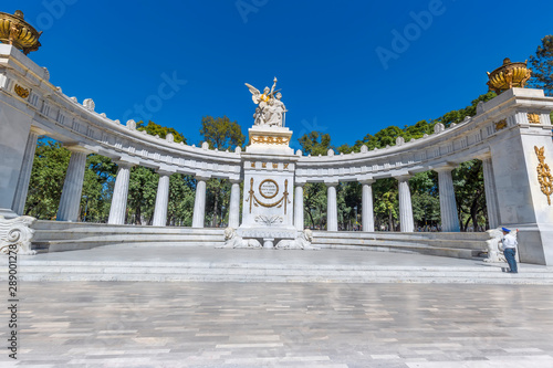 Mexico City, Mexico-2 August, 2019: Landmark Benito Juarez Monument (The Juarez Hemicycle) at Mexico City Alameda Central Park photo