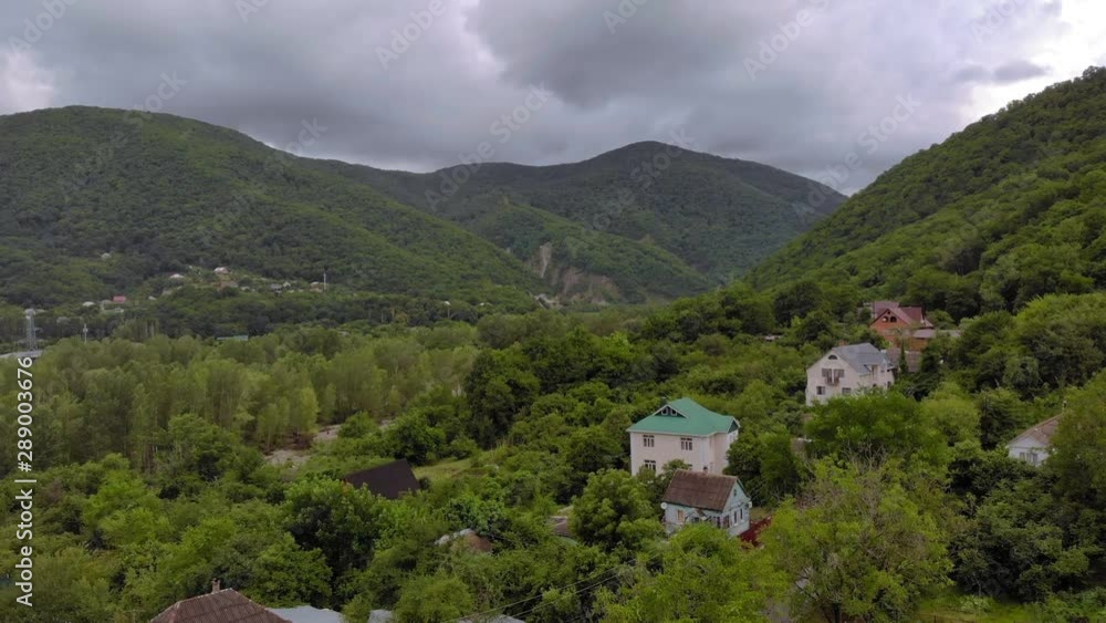Flying in a mountain gorge. Aerial survey Flying in a mountain gorge. Aerial survey