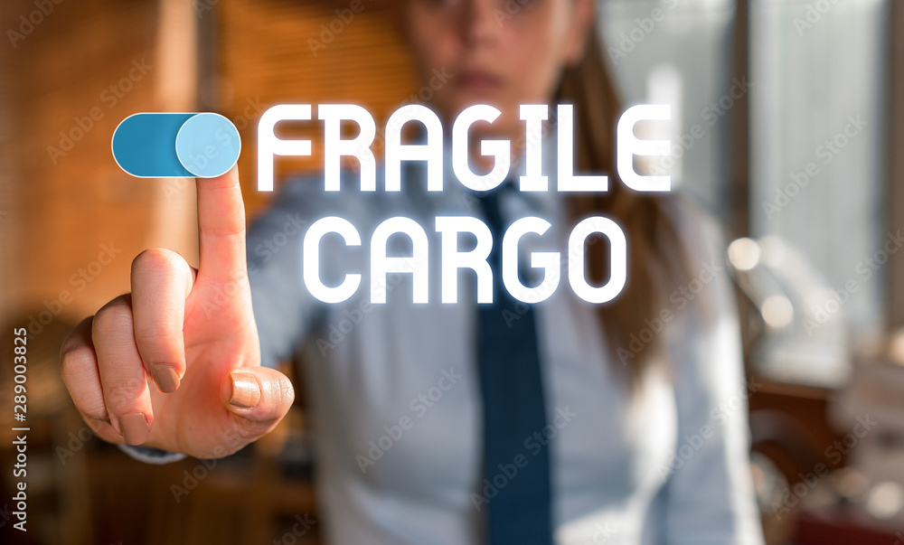 Text sign showing Fragile Cargo. Business photo showcasing Breakable Handle with Care Bubble Wrap Glass Hazardous Goods Blurred woman in the background pointing with finger in empty space Text sign showing Fragile Cargo. Business photo showcasing Breakable Handle with Care Bubble Wrap Glass Hazardous Goods Blurred woman in the background pointing with finger in empty space
