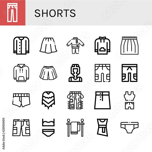 Set of shorts icons such as Jeans, Cardigan, Skirt, Clothes, Sweatshirt, Hoodie, Boxer, Shorts, Short, Poncho, Underwear, Clothes line, Blouse , shorts