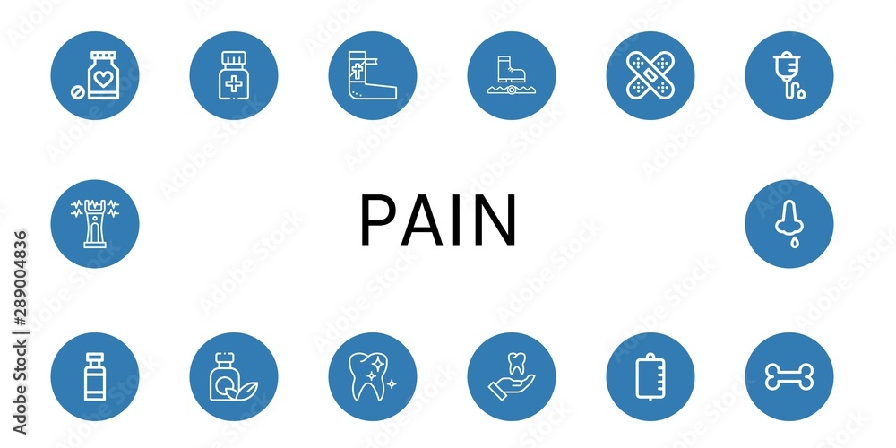 Set of pain icons such as Medicine, Bandage, Trap, Band aid, Intravenous therapy, Drug container, Healthy tooth, Tooth, Iv bag, Bone, Stun gun, Nose bleeding , pain Set of pain icons such as Medicine, Bandage, Trap, Band aid, Intravenous therapy, Drug container, Healthy tooth, Tooth, Iv bag, Bone, Stun gun, Nose bleeding , pain