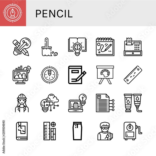Set of pencil icons such as Pen, Creative design, Brush, Creative, Sketchbook, Register, Office, Pencil, Writing, Painting palette, Ruler, Architect, Creativity, Architecture , pencil