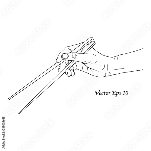 Hand drawn hand holding chopsticks illustration eps10.