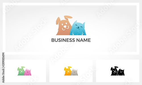 Cat And Dog Stand Together Logo