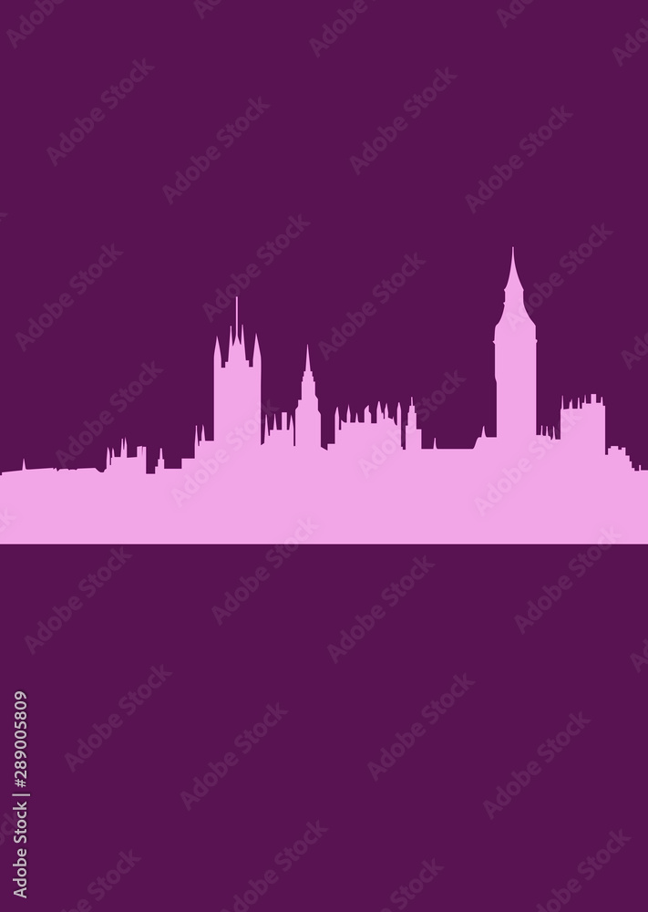 Purple London skyline with city illustration Purple London skyline with city illustration