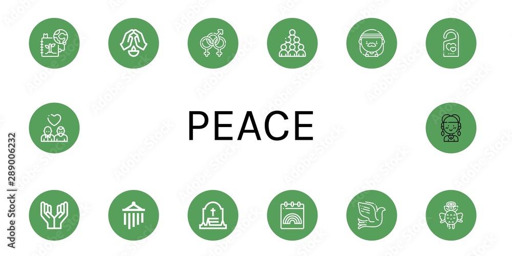 Set of peace icons such as Save the planet, Prayer, Bisexual, World pride day, Hippie, Do not disturb, Wind chimes, Grave, Dove, Angel, Gay , peace Set of peace icons such as Save the planet, Prayer, Bisexual, World pride day, Hippie, Do not disturb, Wind chimes, Grave, Dove, Angel, Gay , peace