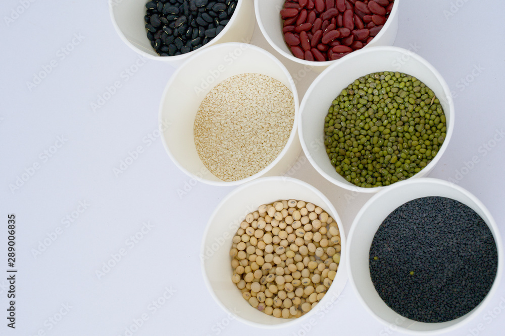 Mixed Beans in a white container on a white background