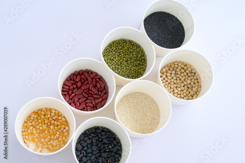 Mixed Beans in a white container on a white background