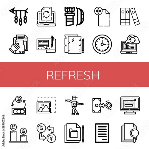 Set of refresh icons such as Arrow, File, Data synchronization, Circular clock, Files, Syncronization, Exchange, Resize, Shuffle , refresh