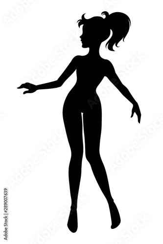 Young beautiful woman silhouette. Vector cut template.