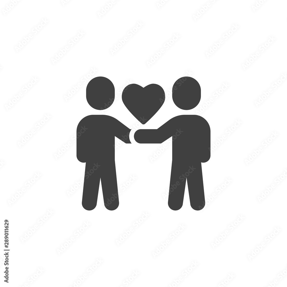Couple people with heart vector icon. filled flat sign for mobile concept and web design. Love and friendship glyph icon. Symbol, logo illustration. Vector graphics