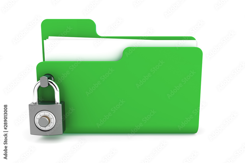 green folder with the lock isolated on white background. Data security concept. 3d render. green folder with the lock isolated on white background. Data security concept. 3d render.