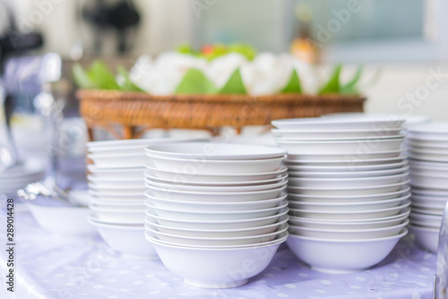 Set of dishes for dinner party at the banquet table