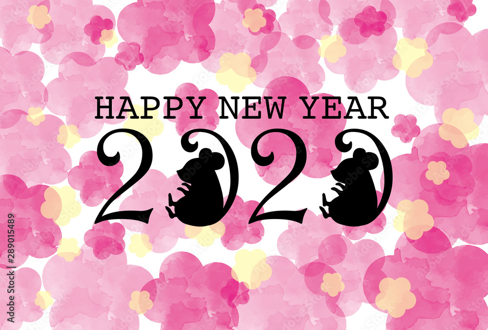 年賀状 年賀 年 子年 干支 ねずみ ねずみ年 水彩 手描き 和風 Stock Vector Adobe Stock