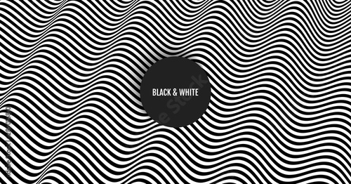 Black and white design. Pattern with optical illusion. Abstract 3D geometrical background. Vector illustration.
