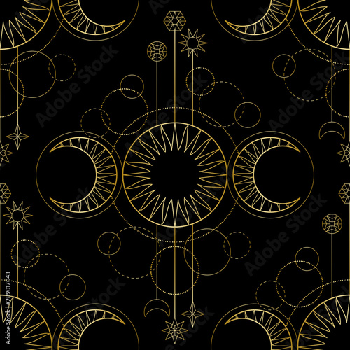 Seamless pattern from triple moon magic and astronomy tattoo symbol