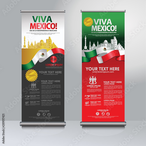 Happy Mexico independence day roll up banner set