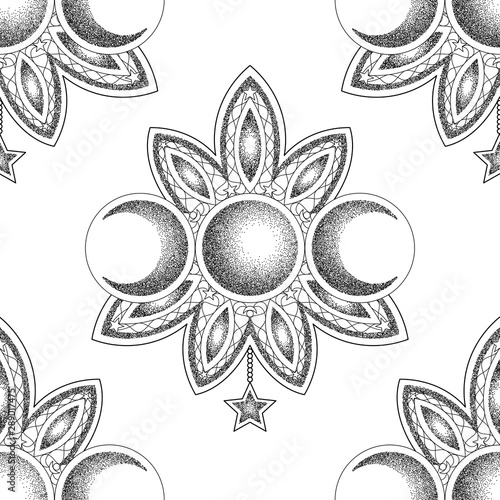 Triple moon magic and astronomy vecor saemless pattern