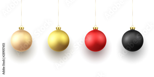 Set of Christmas balls isolated on white background. Holiday golden, red and black balls for festive decoration. Vector illustration.