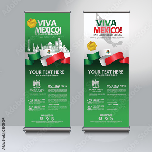 Happy Mexico independence day roll up banner set