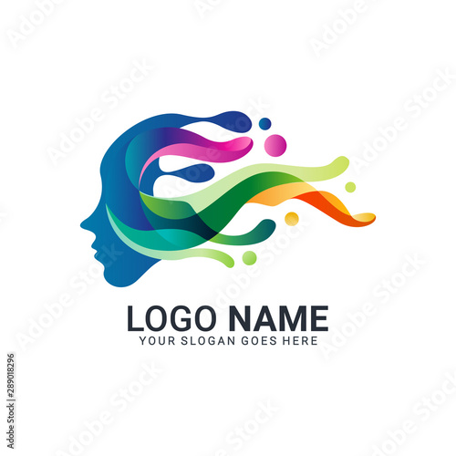 people head logo. human face illustration. mind creative logo