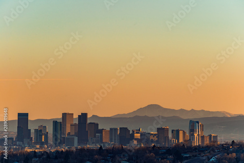 Denver skyline against a background of mountains