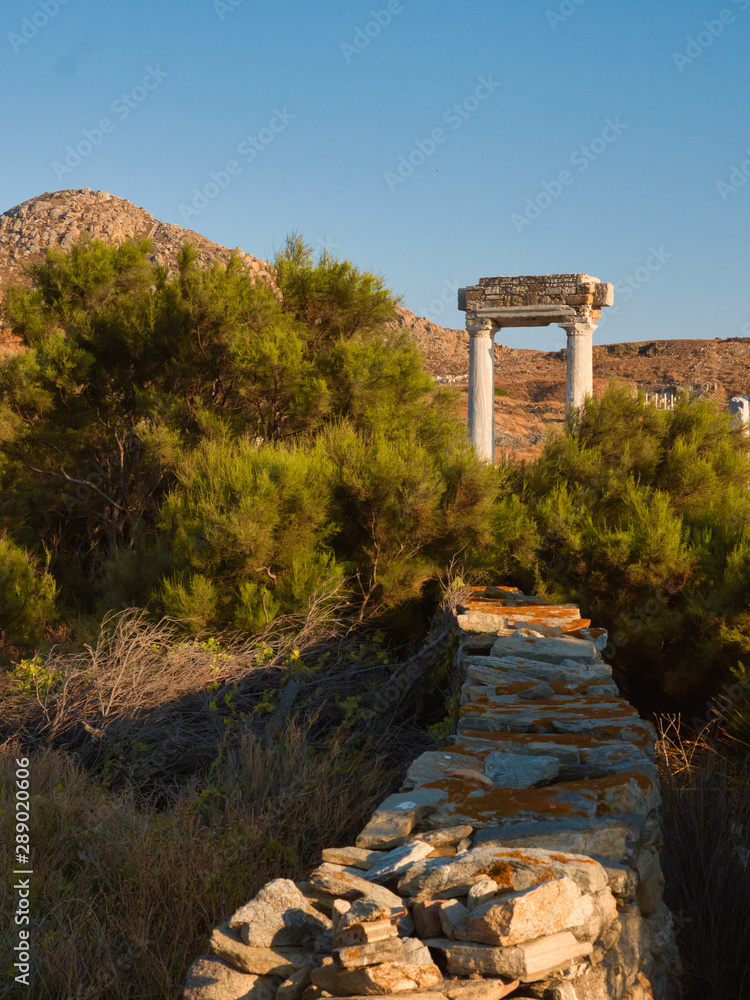 Ruins of ancient building on nature background