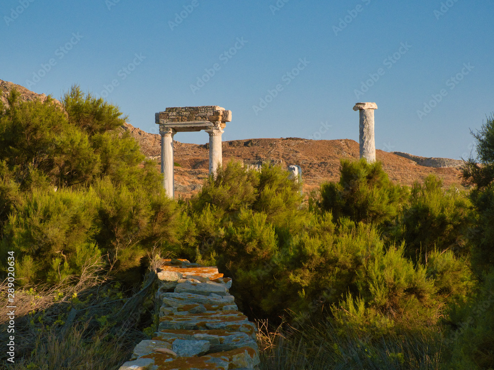 Ruins of ancient building on nature background