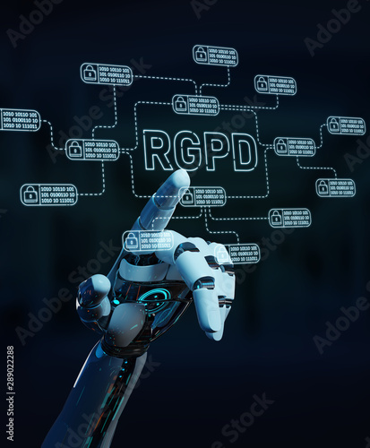 White robot hacking and accessing GDPR interface
