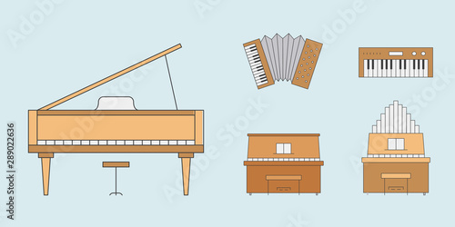 Music instruments Icons set - Vector color symbols of piano, accordion, bayan and synthesizer for the site or interface
