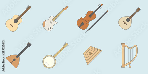 String Music instruments Icons set - Vector color symbols for the site or interface