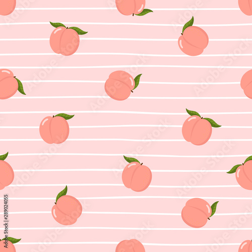 pink peach seamless pattern. fresh fruit background.