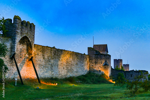 Visby, Gotland, Sweden The Visby Town Wall at night. photo