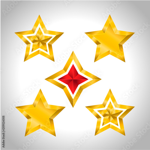 Vector illustration of 5 gold stars christmas new year holiday 3D