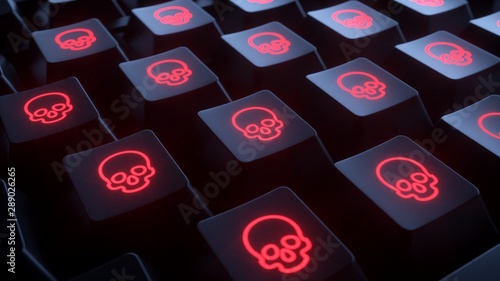Closeup keyboard with skulls. Infected computer. photo