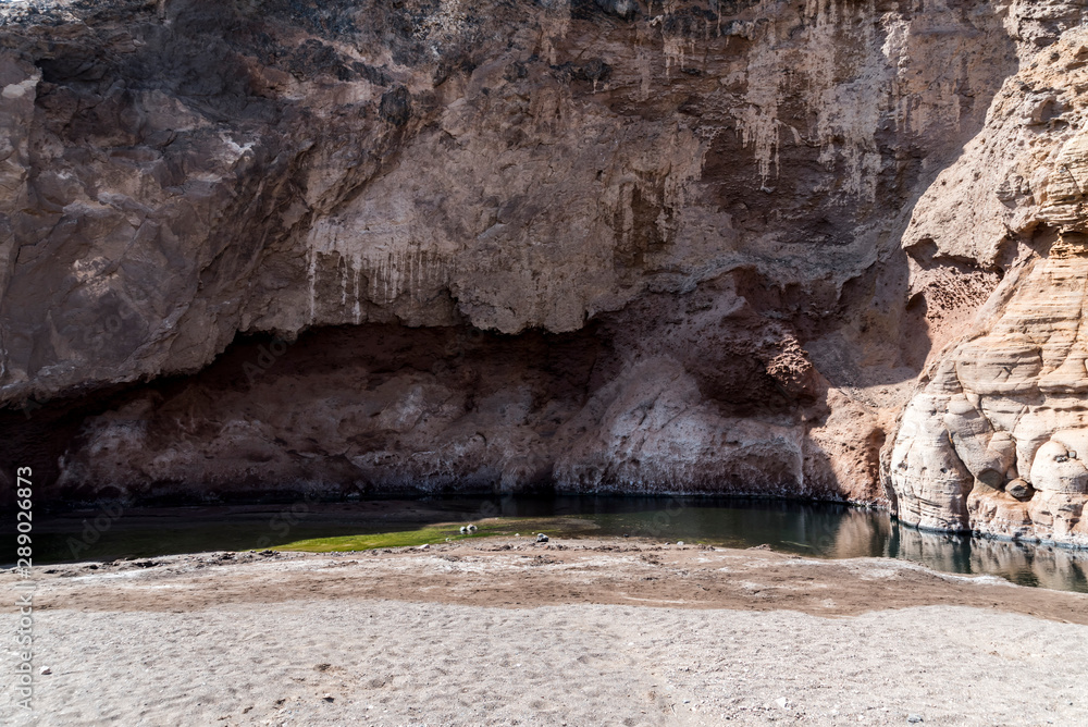 Hot spring sea water and small swamps near Lac Assal (Salt Lake) , 150m below sea level -  Djibouti, East Africa