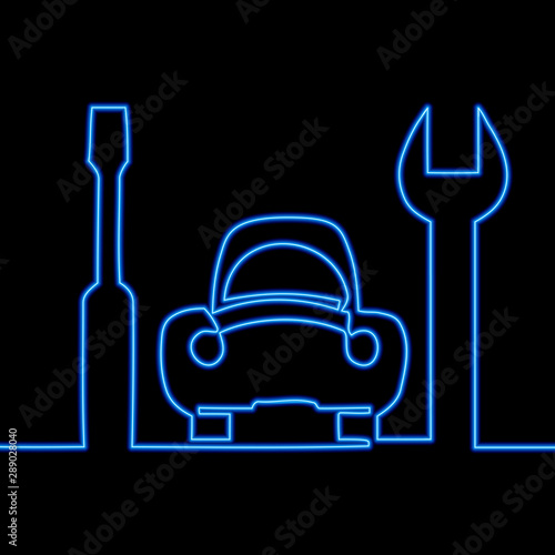 One line drawing repair service icon neon concept