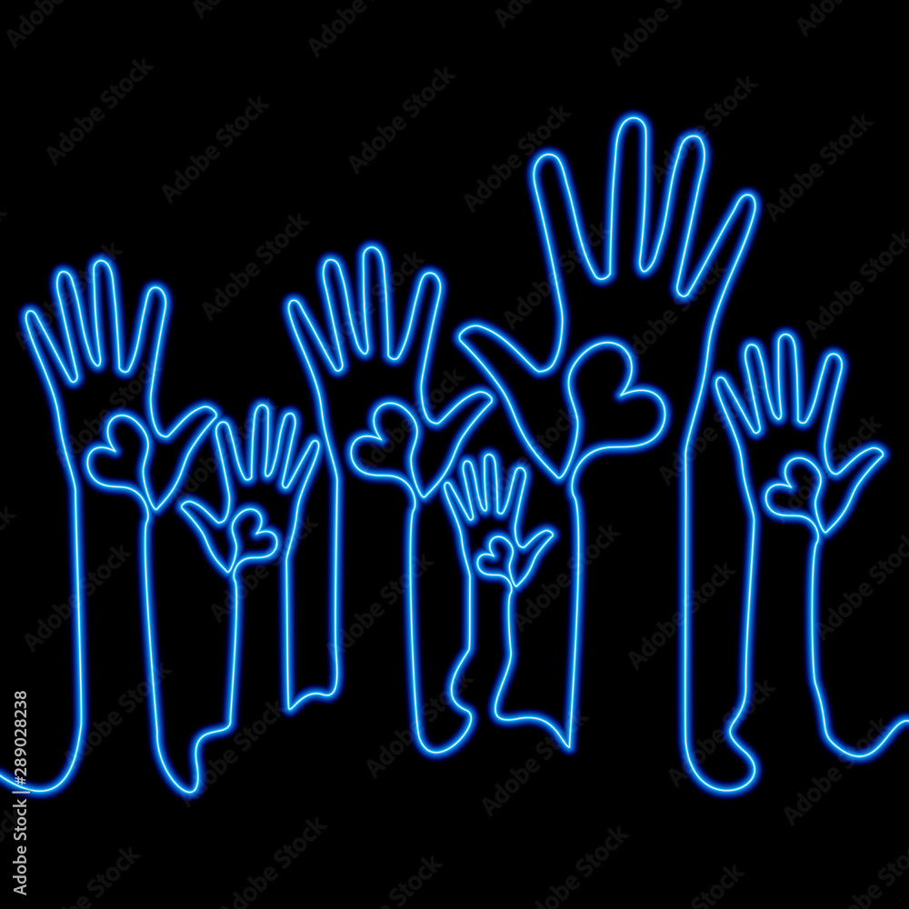 One line drawing art hand with heart neon concept One line drawing art hand with heart neon concept