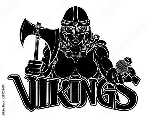A female Viking, Trojan Spartan or Celtic warrior woman gladiator knight golf sports mascot © Christos Georghiou
