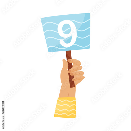 Square plate with the number 9 in hand. Vector illustration on a white background.